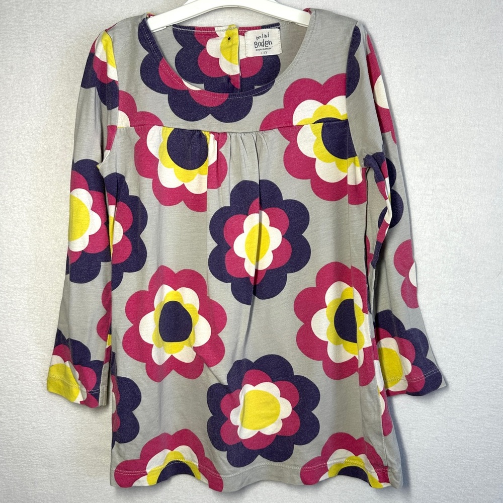 Mini Boden Top Dress Girls 4 5 Multicolor Floral Flowers Smocked Long Sleeve